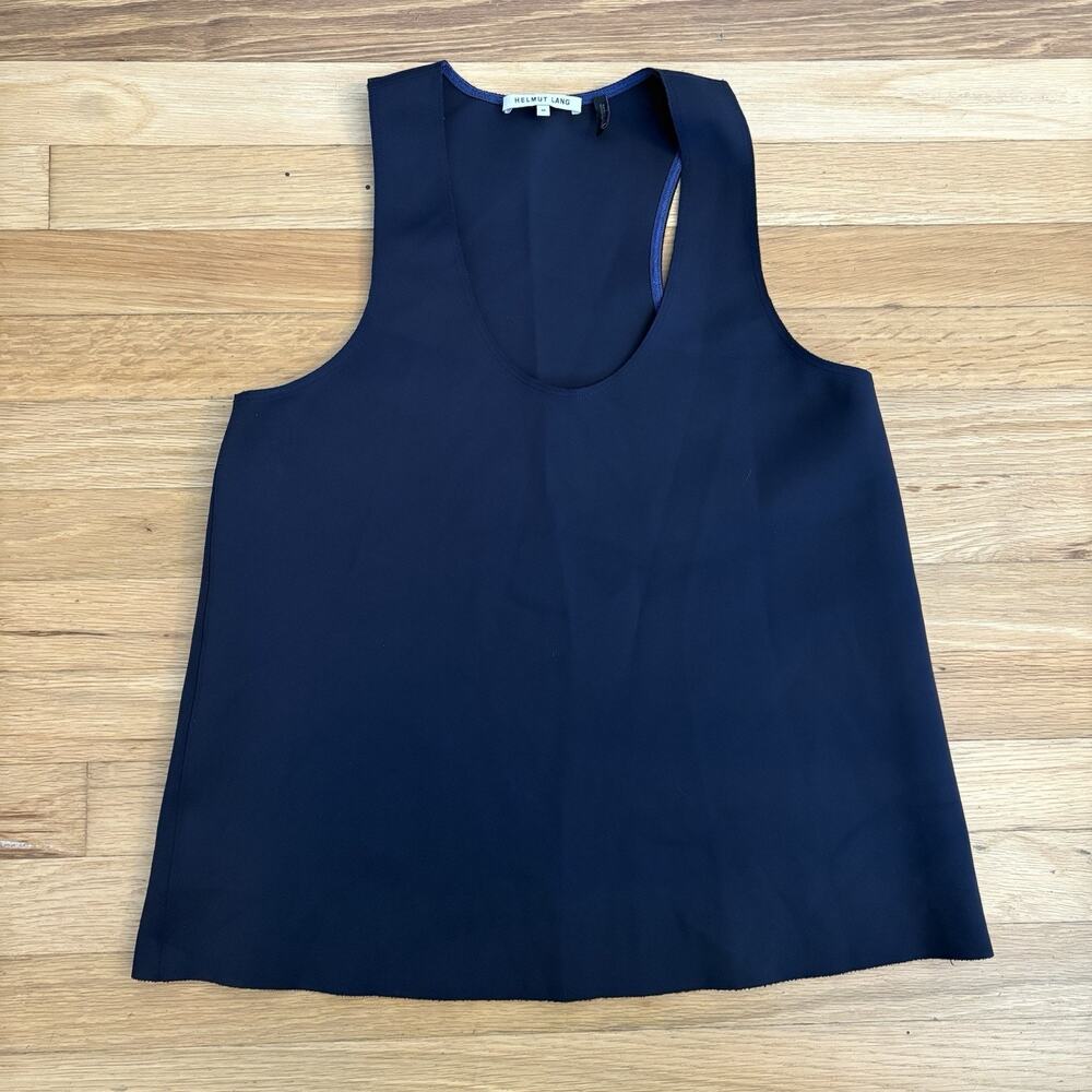 Helmut Lang Women's Sleeveless Tank Top Racer Back Navy Thick Fabric Size Medium